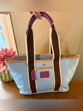 Coach Vintage Light Blue Canvas Tote- 2004- style 6261